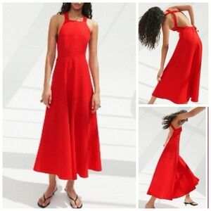 Zara Midi Dress open back criss cross straps circle skirt red twirly M